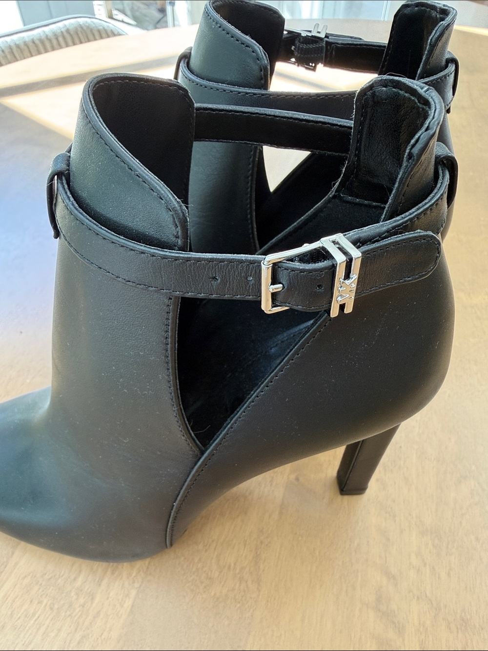 MICHAEL Michael Kors Black Peep-Toe Ankle Booties with Buckle Strap - Picture 5 of 5